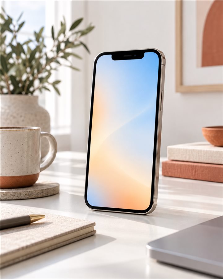 iPhone置于明亮桌面,用于老王vpn苹果设备配置说明
